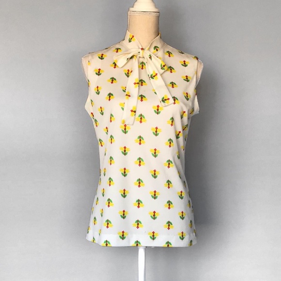 🌼 Vintage 60s homemade sunny yellow and green floral print 🌼 L - Picture 2 of 5
